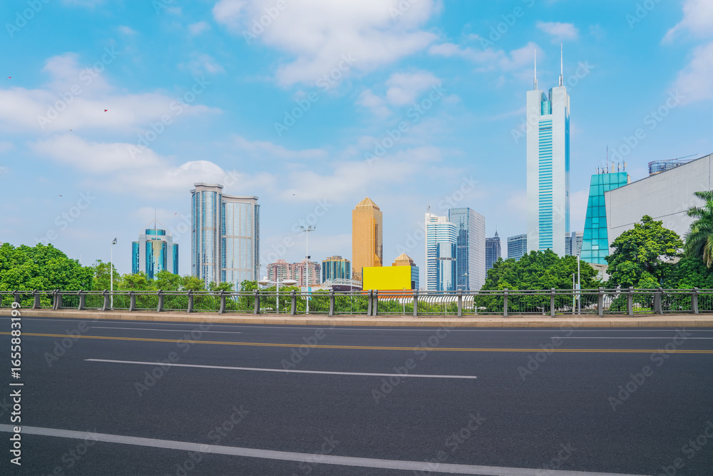Fototapeta premium Skyline of Modern Urban Architecture and Street View of Commercial Streets in Guangzhou, Guangdong Province, China On March 5th, 2022