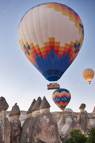 Balloons in rose valley, Cappadocia. Flights in Goreme. Turkey
