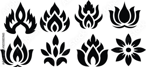 collection of traditional thai and buddhist floral and flame like patterns set stock vector