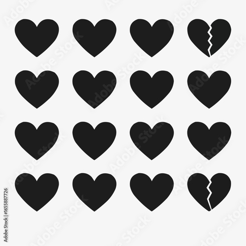 Hearts in Different States: A collection of heart illustrations, representing various emotional states, from whole and complete to broken. A visual metaphor for love, loss.