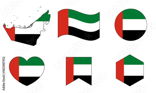 UAE Flag and Map Icon Set – United Arab Emirates Vector Collection