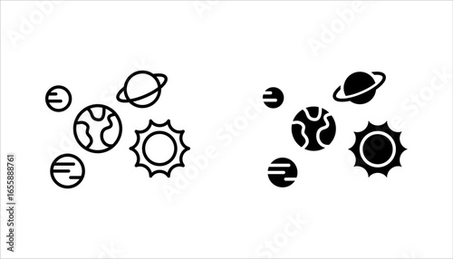 Solar System icon set, Thin line Icon of Set of Space. Stroke Pictogram Graphic for Web Design. vector illustration on white background