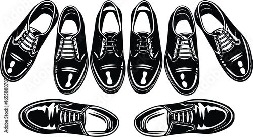 Vector art of group of classic mens formal dress shoes.