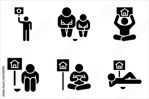 Poverty line icon set. Simple outline style. Homless, vector illustration on white background