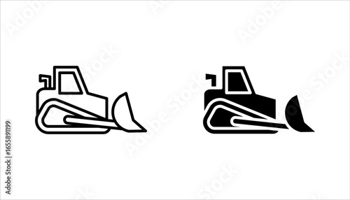Bulldozer tractor line icon set. Bulldozer outline icon vector illustration on white background