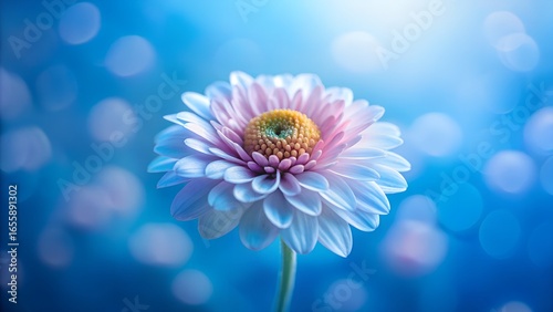 Closeup of a delicate pink and white flower with bokeh