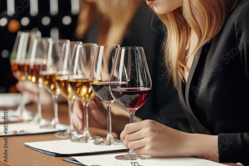 Professional wine tasting event with red and white