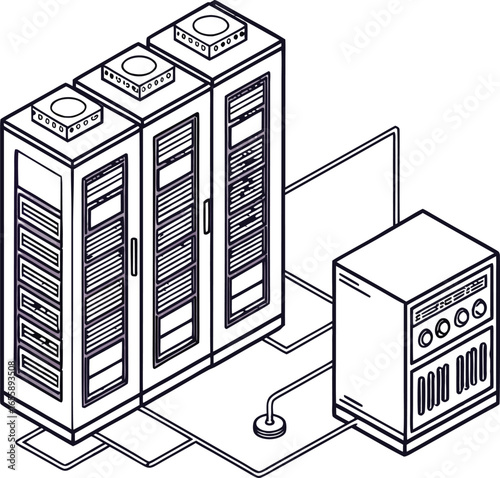 Vector illustration of a modern computer server with a window for home data storage
