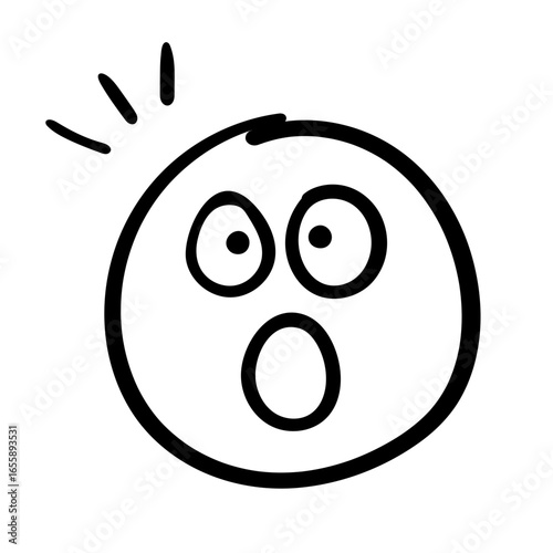 Hand drawn surprised face. Surprised emoji doodle illustration.