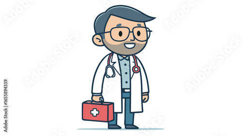 Friendly Cartoon Doctor with First Aid Kit