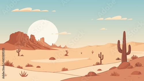 Sunset Desert Landscape Illustration