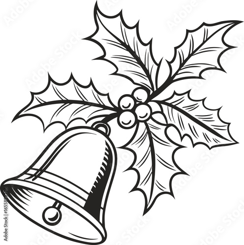 Vector Christmas bells with holly and decorative floral elements