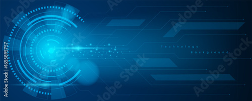 Blue technological background with circle design elements and lines