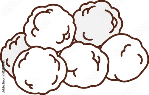 Cartoon groovy cotton balls in soft clustered pile with fluffy round shapes and clean medical look. Vector hygiene product with gentle form, vintage aesthetics and expressive y2k vibe for health care