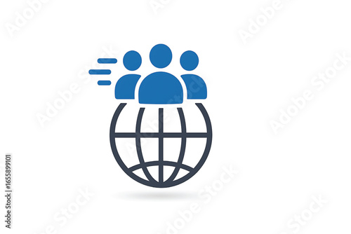Vector of fast moving earth globe and people groupe. Symbol of population growth
