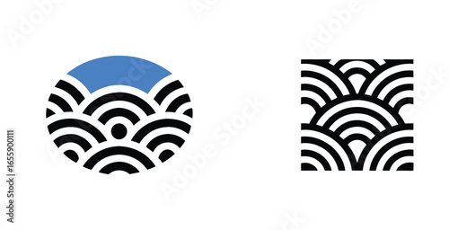 Wallpaper Mural Japanese wave pattern in traditional wavy vector art design set Torontodigital.ca