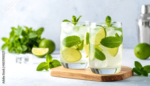 Refreshing lime and mint cocktails