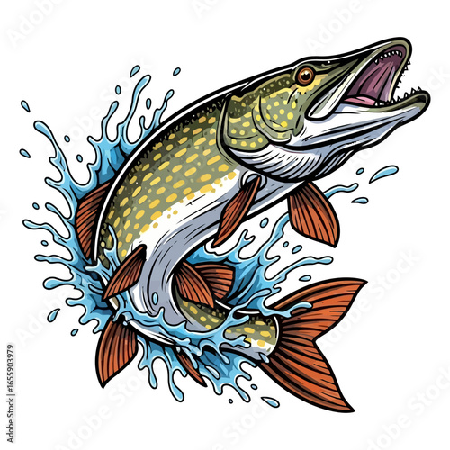 pike fishing illustration logo vector image t shirt