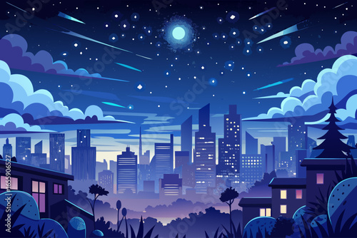 vector of Staying away from urban pollution makes the sky full of stars clearly visible at night; An experience that people rarely get in the city.