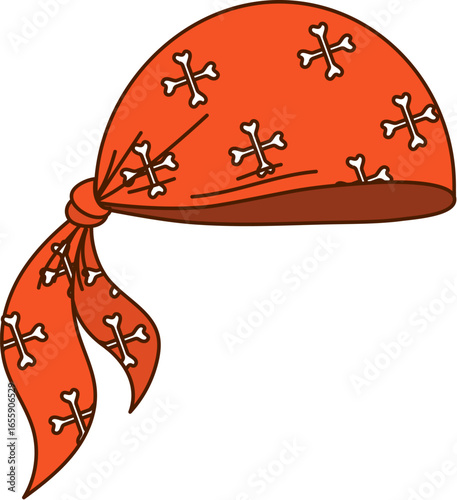 Cartoon groovy corsair bandana of pirate kerchief, vector sailor headwear. Caribbean pirate bandanna with groovy skeleton crossbones of Jolly Roger, boatswain corsair and skipper or seaman kerchief