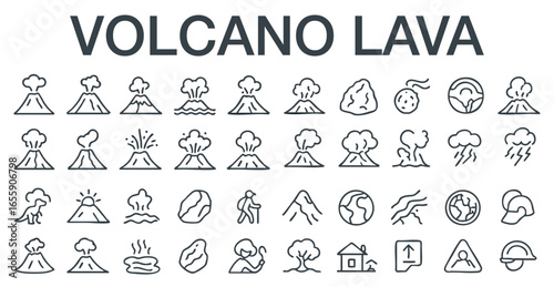Volcano and Geology Vector Line Icon Set