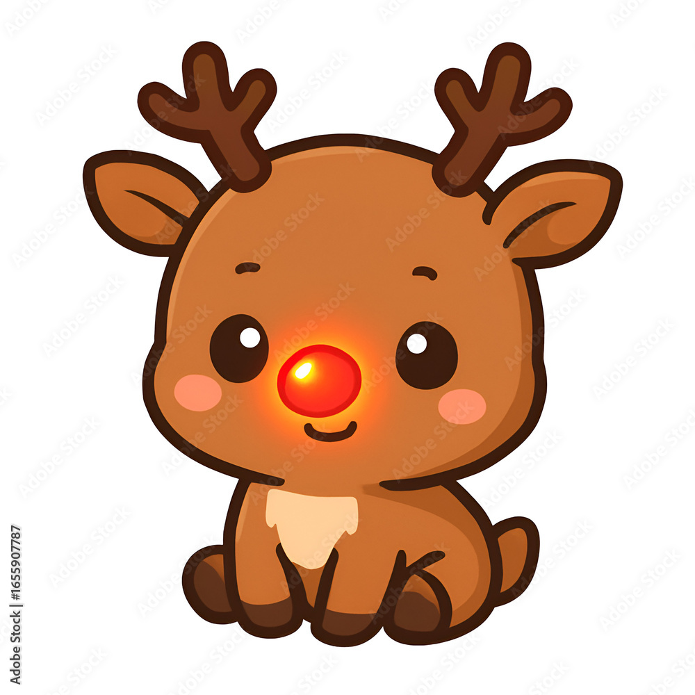 Adorable cartoon reindeer with a glowing red nose, perfect for holiday greetings and fun Adorable cartoon reindeer with a glowing red nose, perfect for holiday greetings and fun