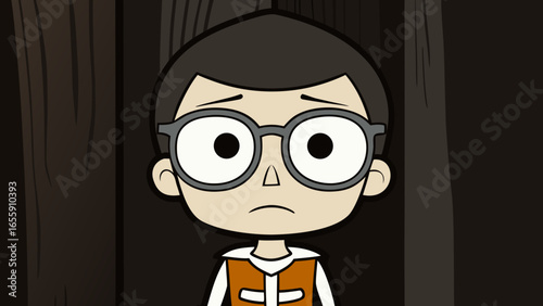 Cartoon vector illustration of aboy, exhausted with his face and glasses on