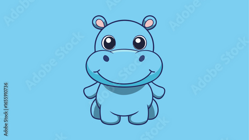 A cute and happy baby hippo character illustration