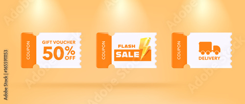 Flash sale coupon discount design with thunderbolt for web shopping online or social media. Flash Sale editable vector text effect.