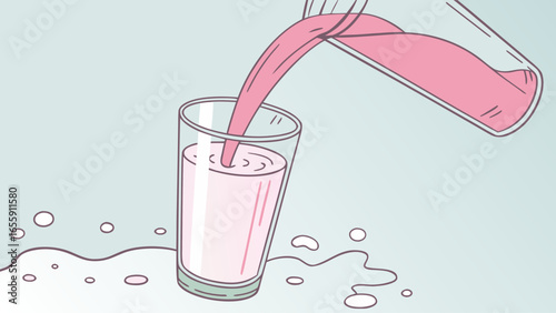 pouring pink milk into glass