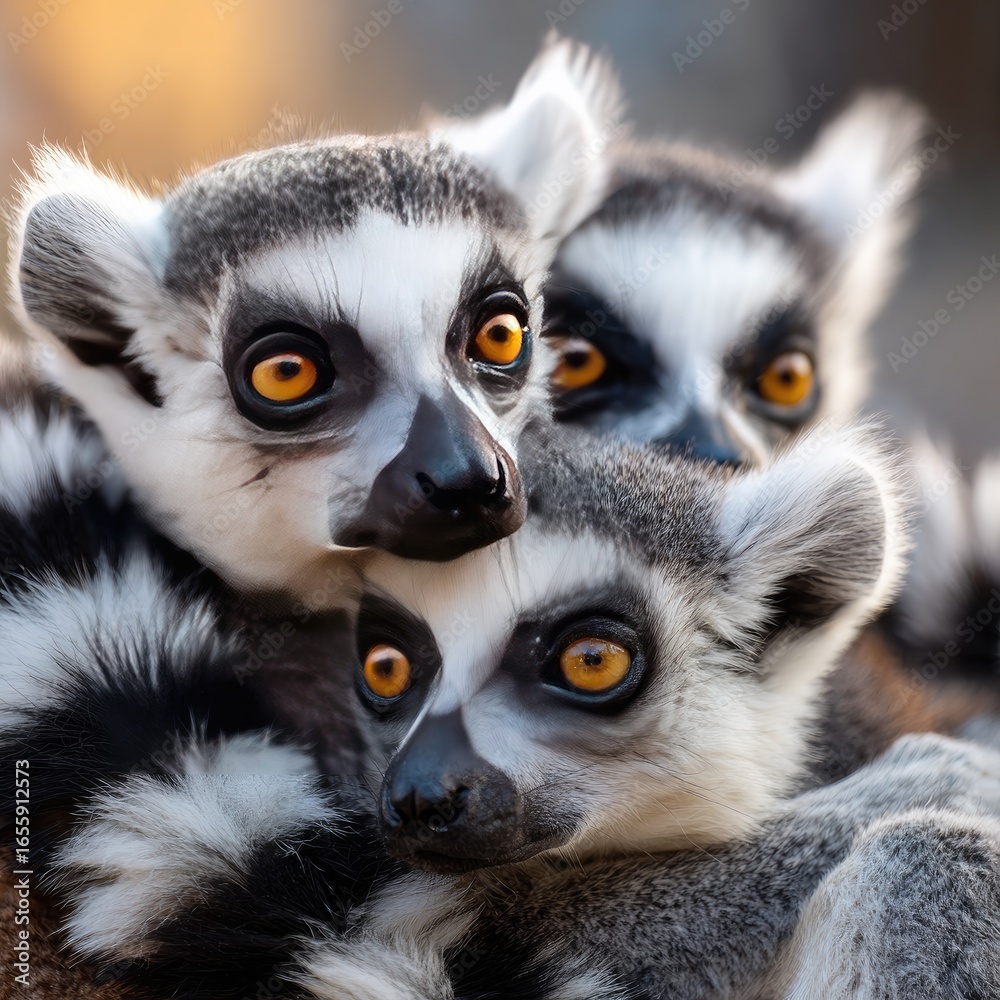 Obraz premium Close Up Portrait Of Ring Tailed Lemurs