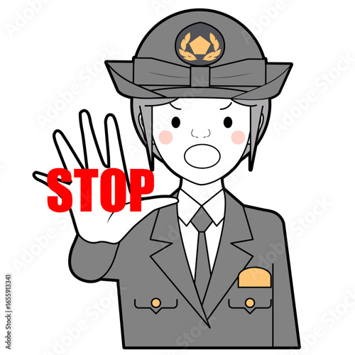 制止する女性警察官