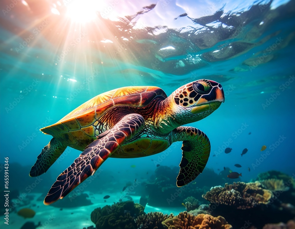 Fototapeta premium Underwater sea turtle in coral reef