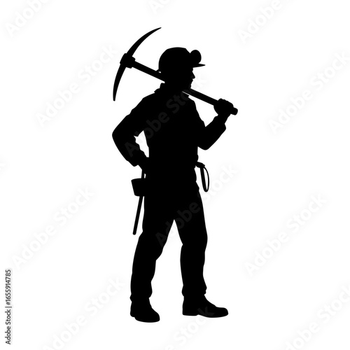 silhouette of a miner holding a pickaxe, mining profession concept