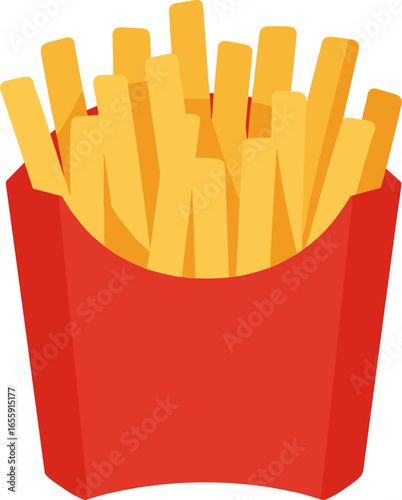 Crispy golden french fries in a vibrant red carton, perfect for fast food or casual dining visuals