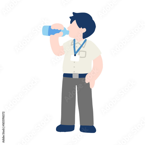 水分補給をする働く人(ビジネスパーソン)のフラットなイラスト