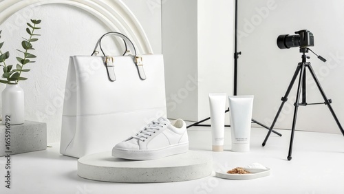 All White Fashion Product Photography 3D background image