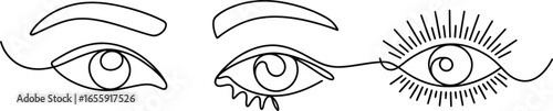Abstract line art drawing of three stylized eyes connected by a line