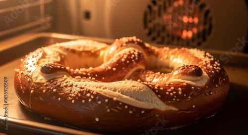Golden Brown Pretzel Baking in Hot Oven.
