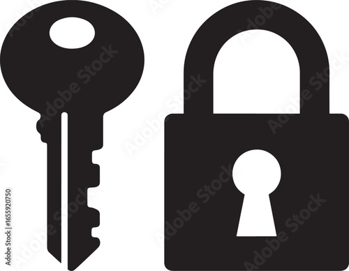 key and padlock icon isolated on transparent background