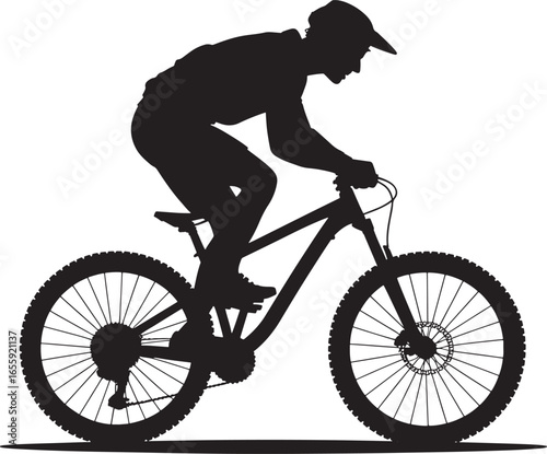 mountain biker riding a bicycle isolated on transparent background