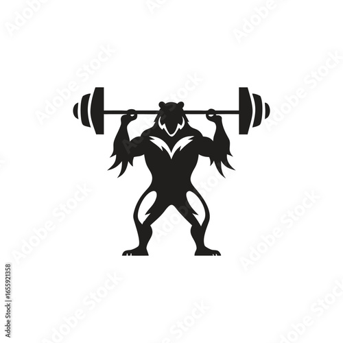 Muscular bear lifting a heavy barbell in a strongman competition silhouette animal wildlife
