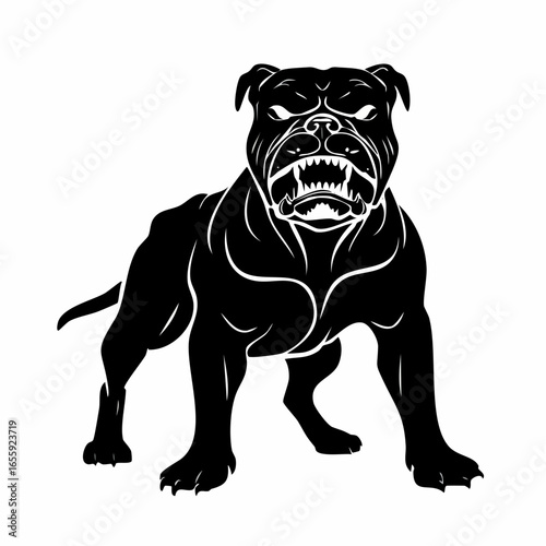 A menacing, black silhouette of a bulldog showing its teeth, ready to attack.
