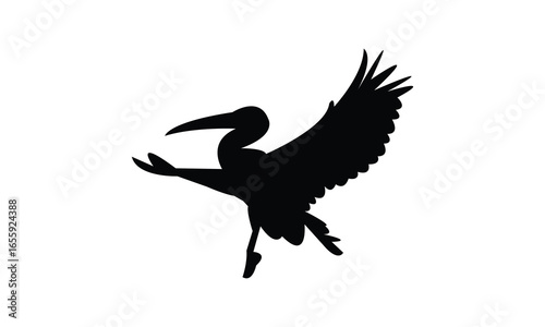 Flying American white pelican bird Silhouette Design  And Vector Illustration. 