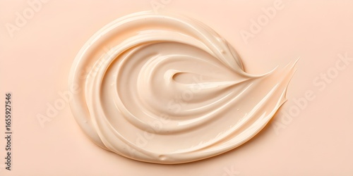 Swirl of beige foundation cream on a light background, isolated on white background