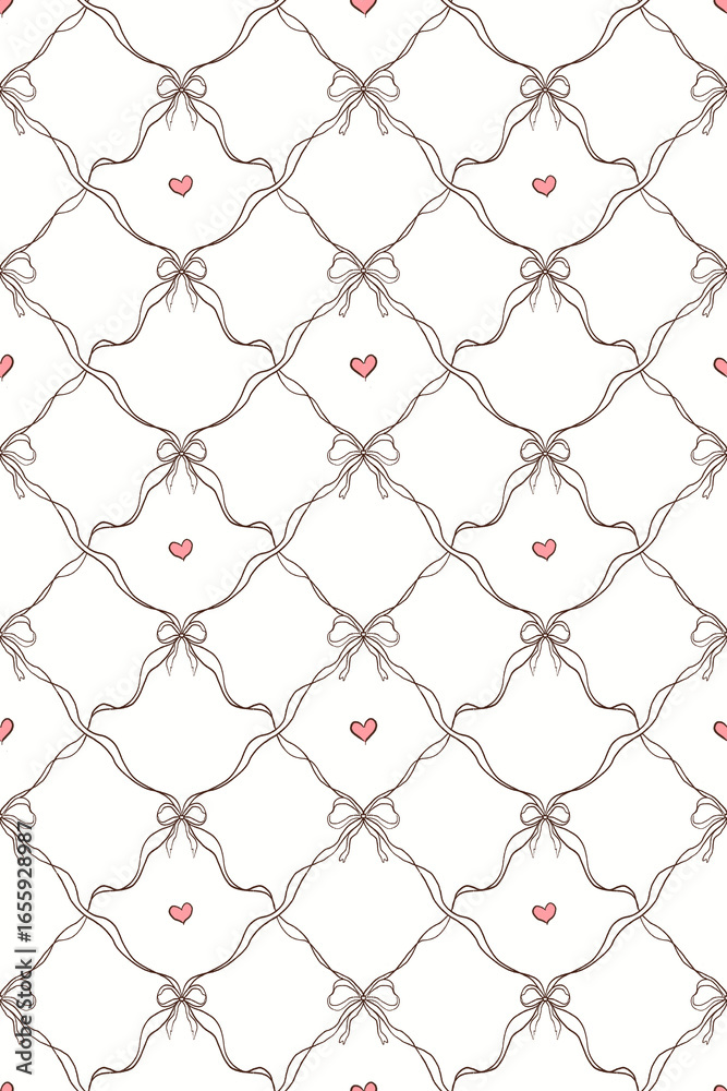 Naklejka premium Checkerboard Bowknot Pattern White Background. Seamless Cute Pattern Design Element for Banner, Poster, Wallpaper, Textile and Gift Wrapping Paper.