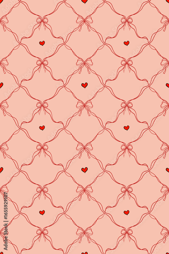 Fototapeta premium งานศิลปะที่ไม่มีชื่อCute seamless pattern design elements. Checkerboard bow pattern on pink background for banner, poster, wallpaper, textile and gift wrapping paper.