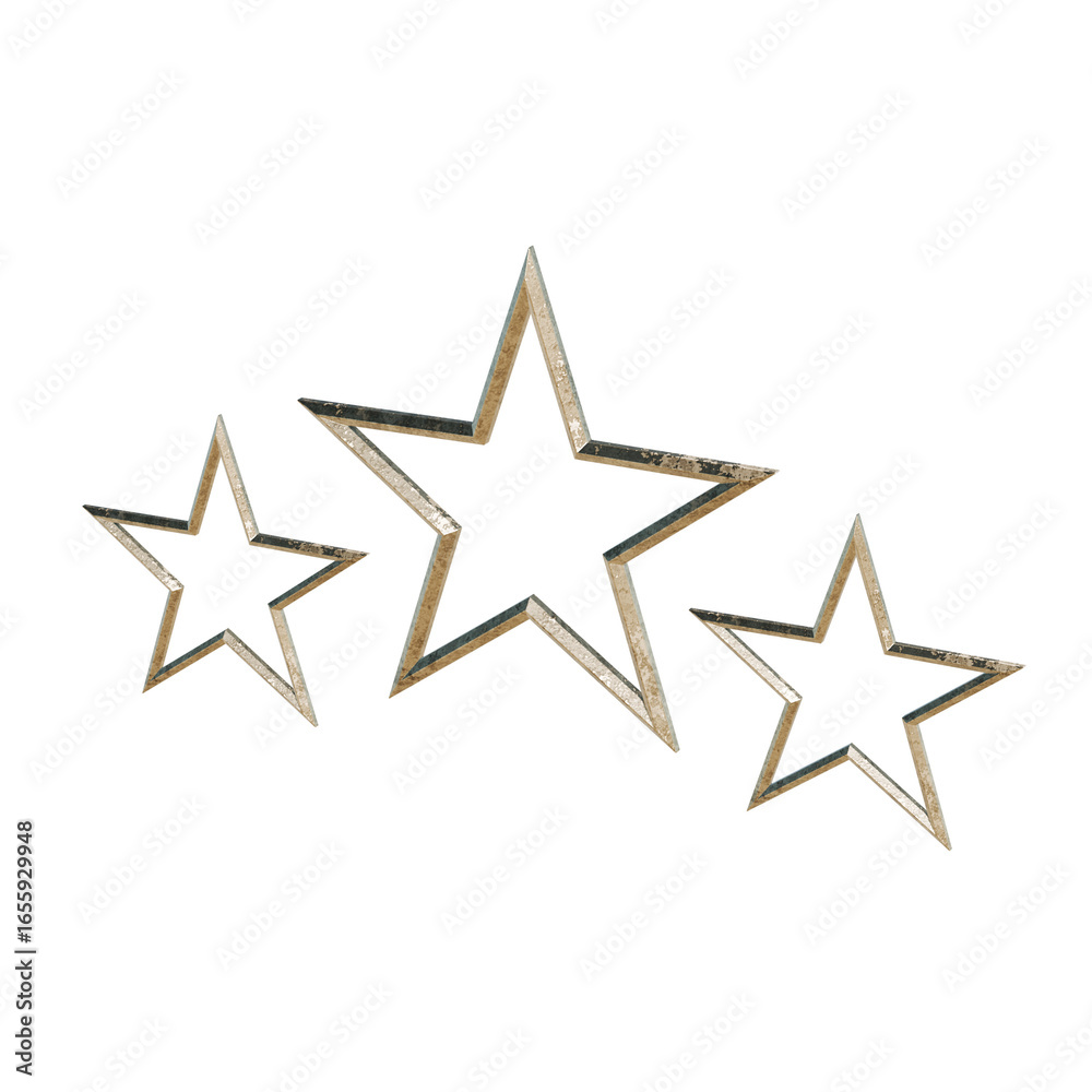 Obraz premium 斜めに傾いた金色のメタリックな三つ星ののフレームの3DCGアイコン