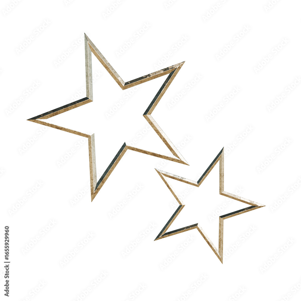 Fototapeta premium 金色のメタリックなキラキラ星のフレームの3DCGアイコン