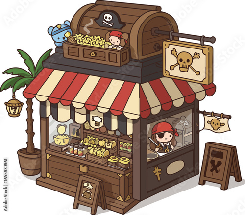 Kawaii pirate theme businesses in cute illustration style for Talk Like a Pirate Day